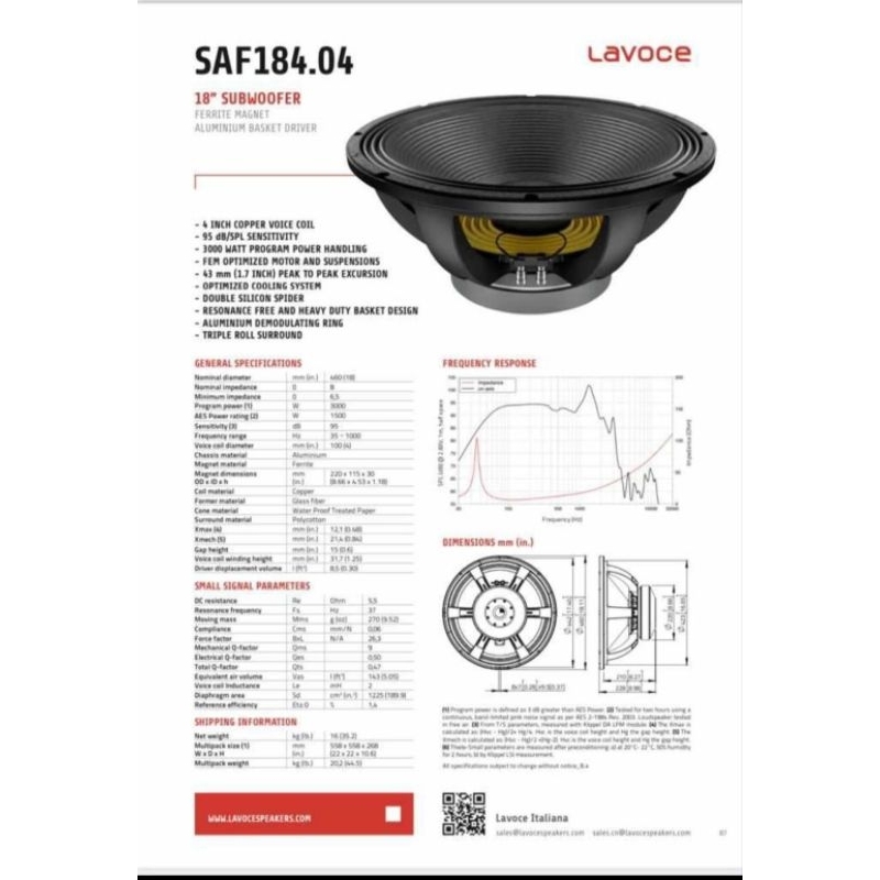La Voce SAF 184.04 Subwoofer 18'' Professionale 3000W 8Ohm