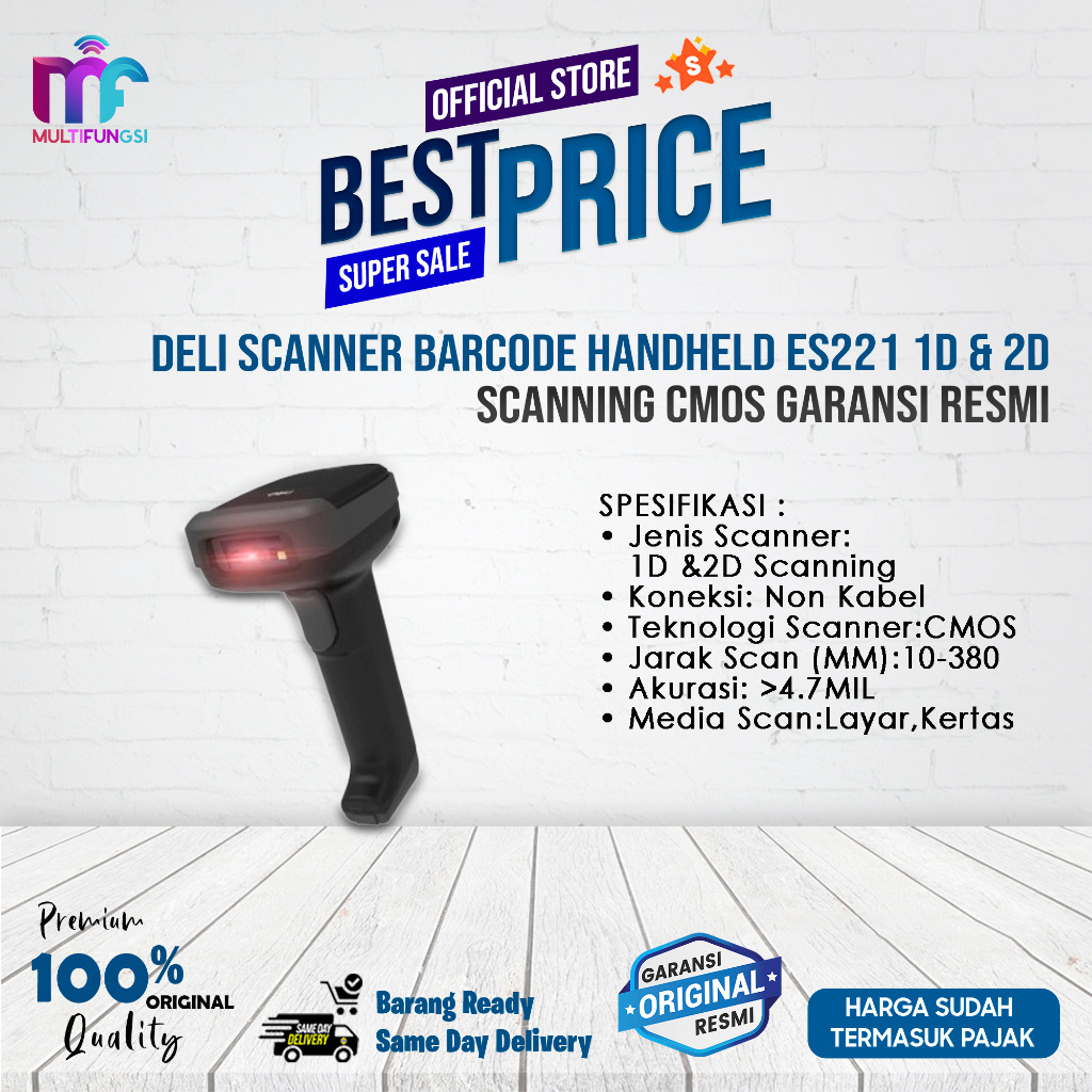 Jual Deli Scanner Barcode Handheld ES221 1D & 2D Scanning CMOS Garansi ...