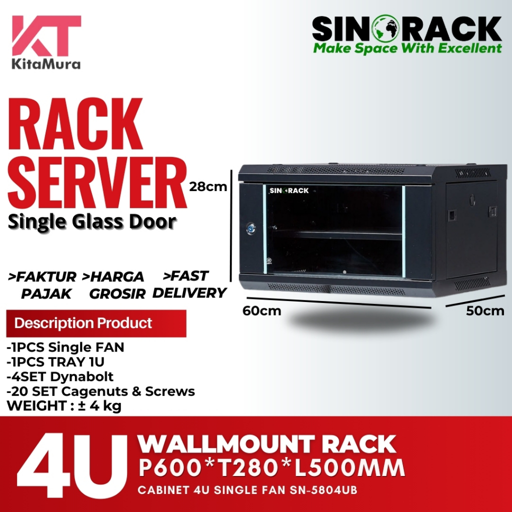 Jual WallMount Rack Server 4U , Single Door Depth 500mm | Shopee Indonesia