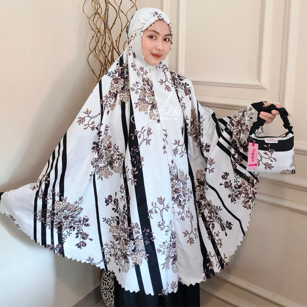 Adiba Muslim | Mukena Dewasa Traveling Motif Terbaru Resleting 2in1 Laser Cut Bahan Katun