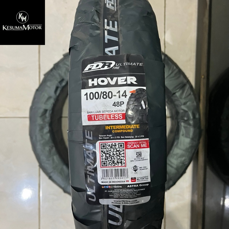 Jual [TERMURAH] BAN LUAR FDR 100/80-14 HOVER TUBELESS SEMI RIMBA ...