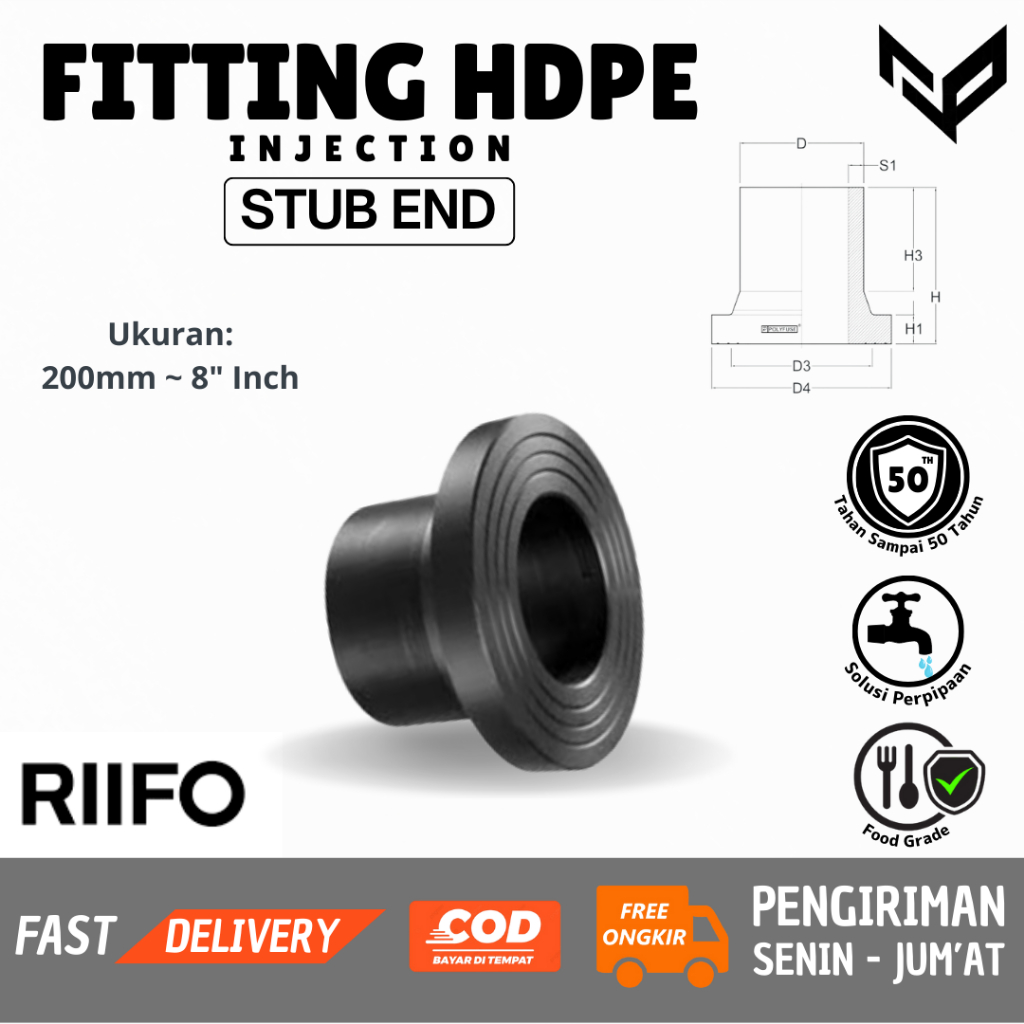 Jual Stub End Injection Butt Fusion PN 10 200mm ~ 8