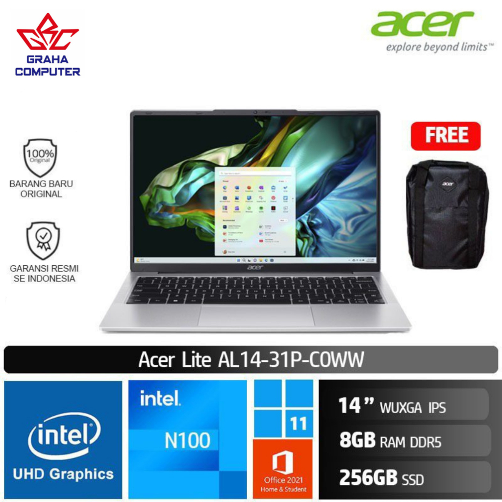 Jual ACER ASPIRE LITE AL14-31P Intel N100 8GB,256GB/512GB SSD W11+OHS ...