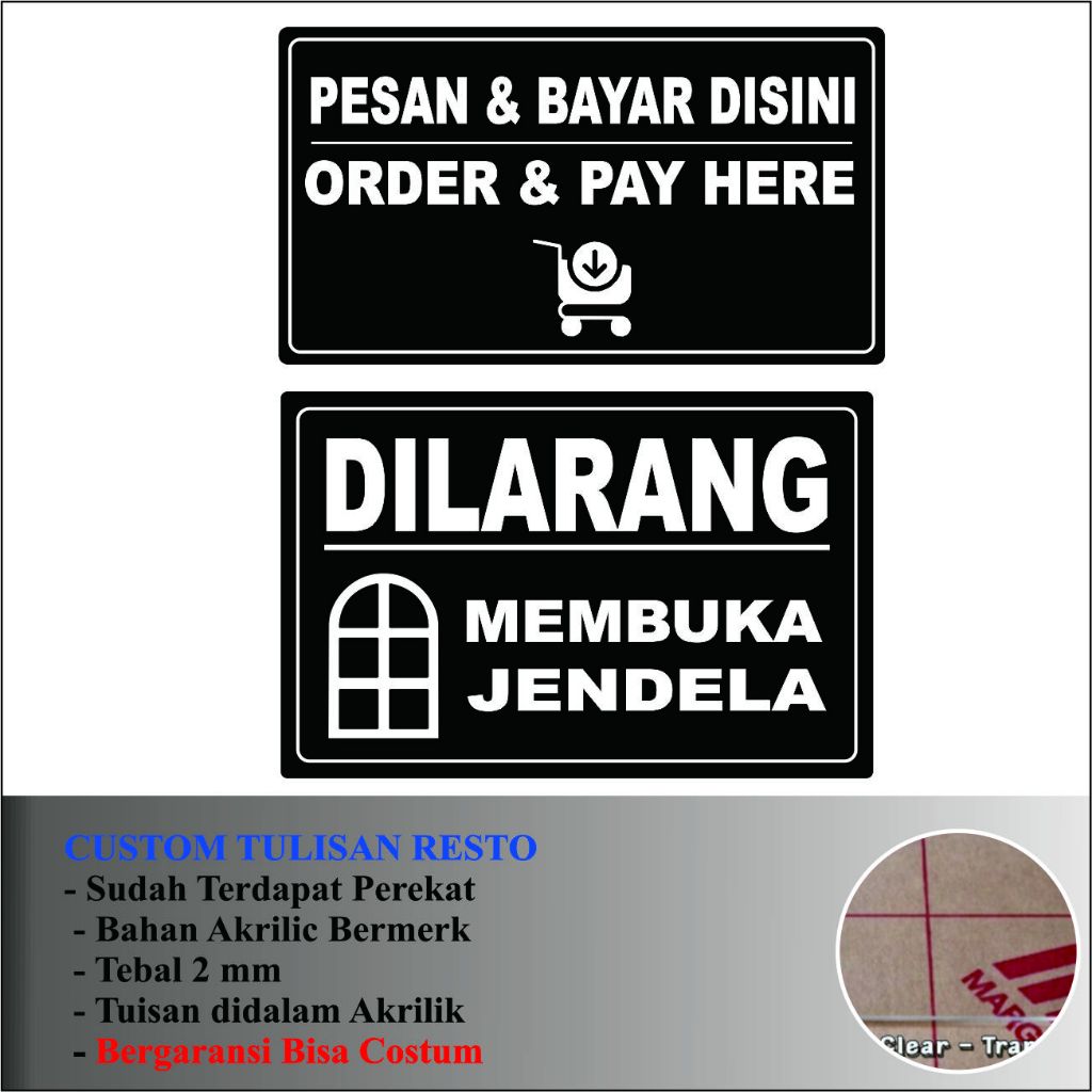 Jual CUSTOM SIGN AKRILIK KEPERLUAN RESTO CAFE HOTEL BAHAN ACRYLIC 2 MM ...