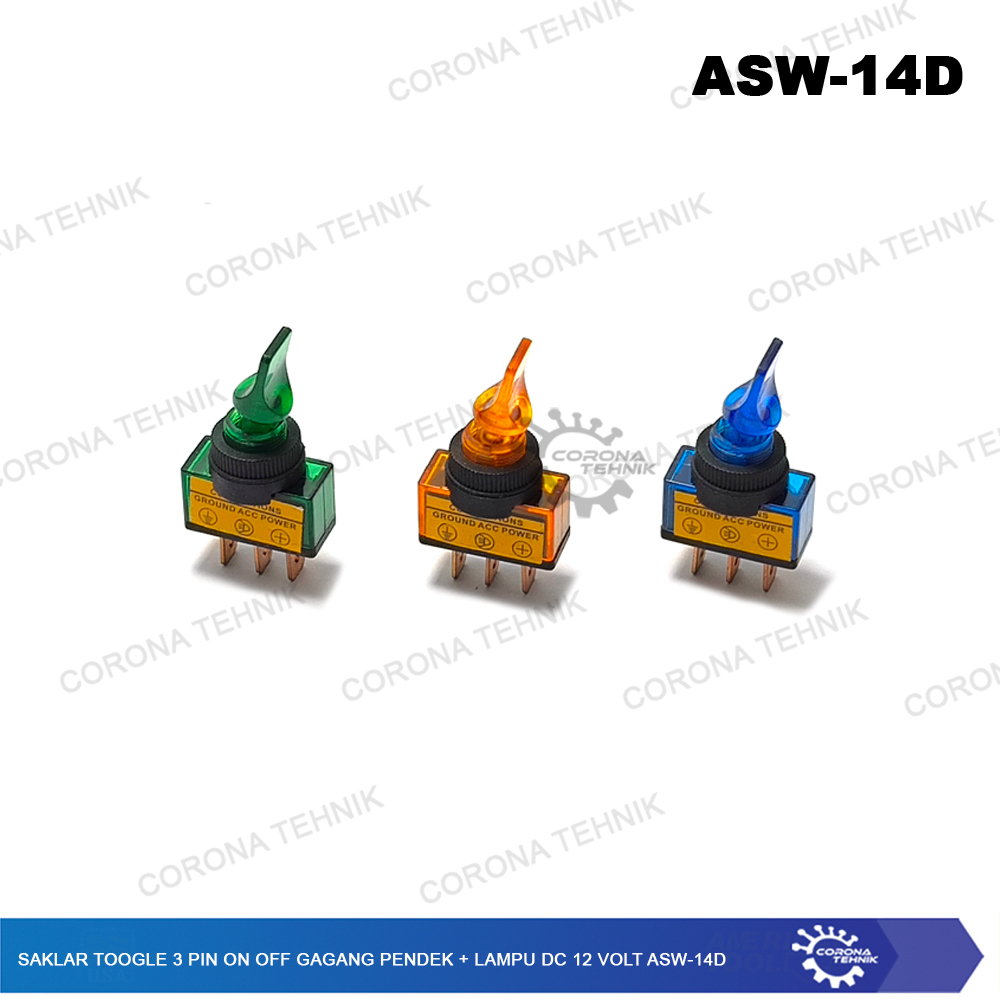 Jual ASW-14D Saklar Toogle 3 Pin On Off Gagang Pendek + Lampu DC 12 ...