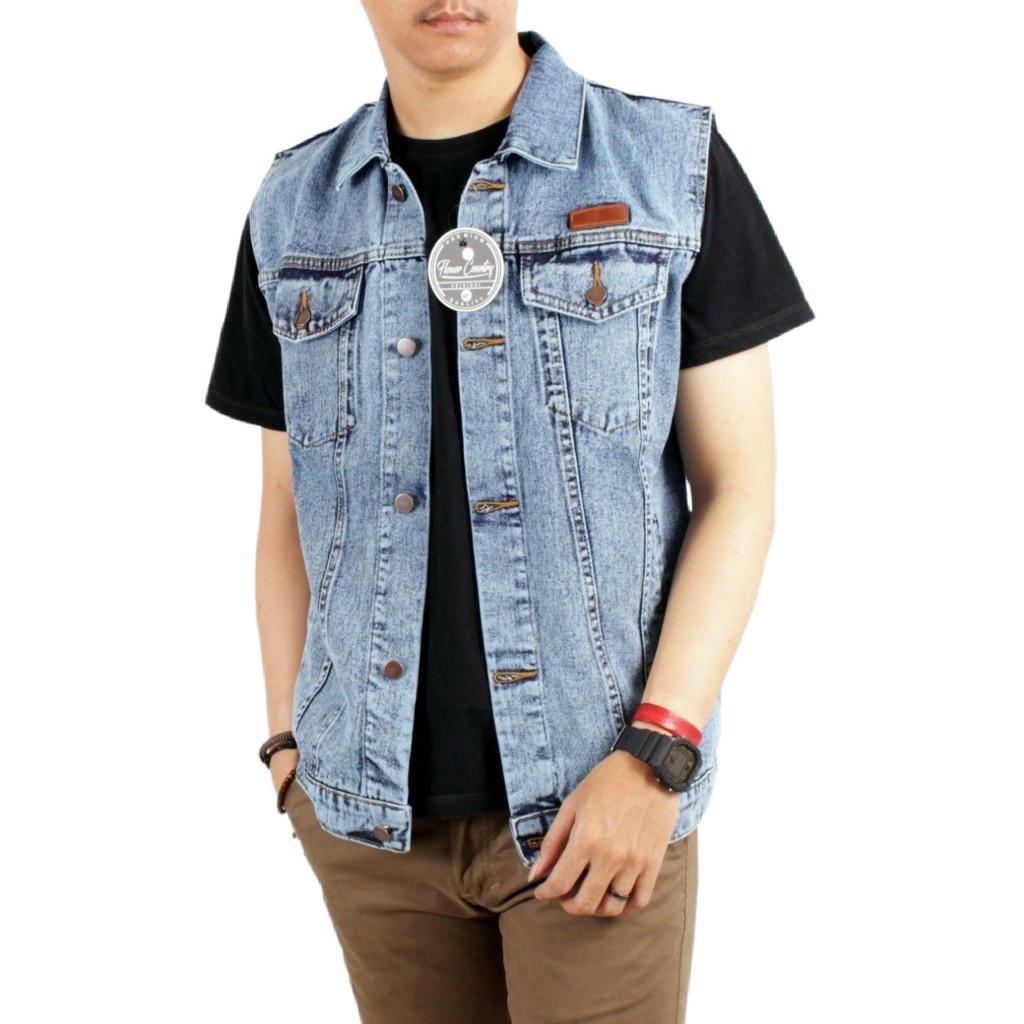 Jual TANS - Rompi Jeans Pria Sandwash Lekmong / Jaket Rompi Kerah Denim ...