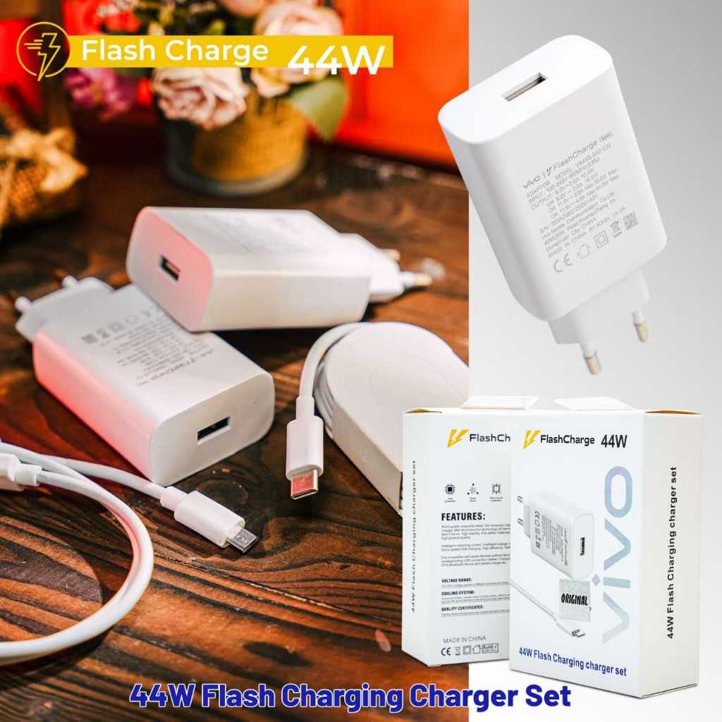 Jual TRAVEL Charger Vivo 44Watt Type C Original 100% Fast Charging 44W ...