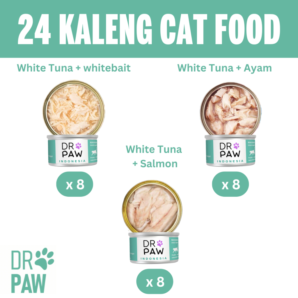 Jual DR PAW - Makanan kucing basah 24 Kaleng 85 gr Daging Tuna Putih ...