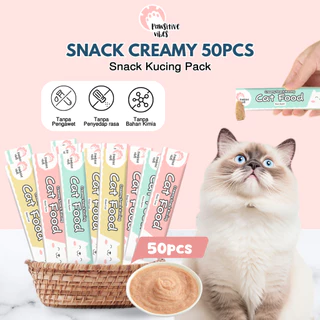 PAKET Snack Creamy Kucing Isi 50 PCS - Cat Food - Paket Cemilan Vitamin Kucing Basah Murah - Snack Basah Kucing 50 Pcs - Makanan Kucing - Vitamin Kucing