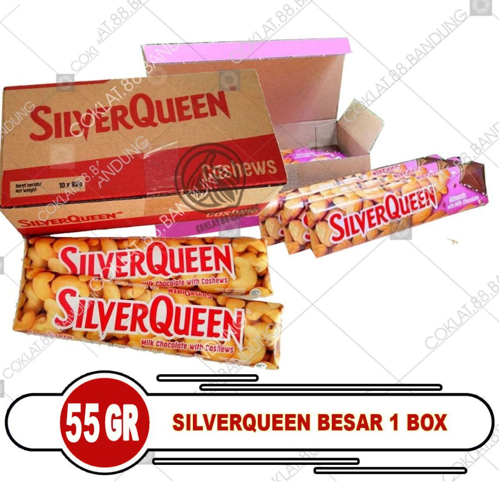 Jual SilverQueen 55gr 1 Box Isi 10 - Coklat Silver Queen Almond Mede 55 ...