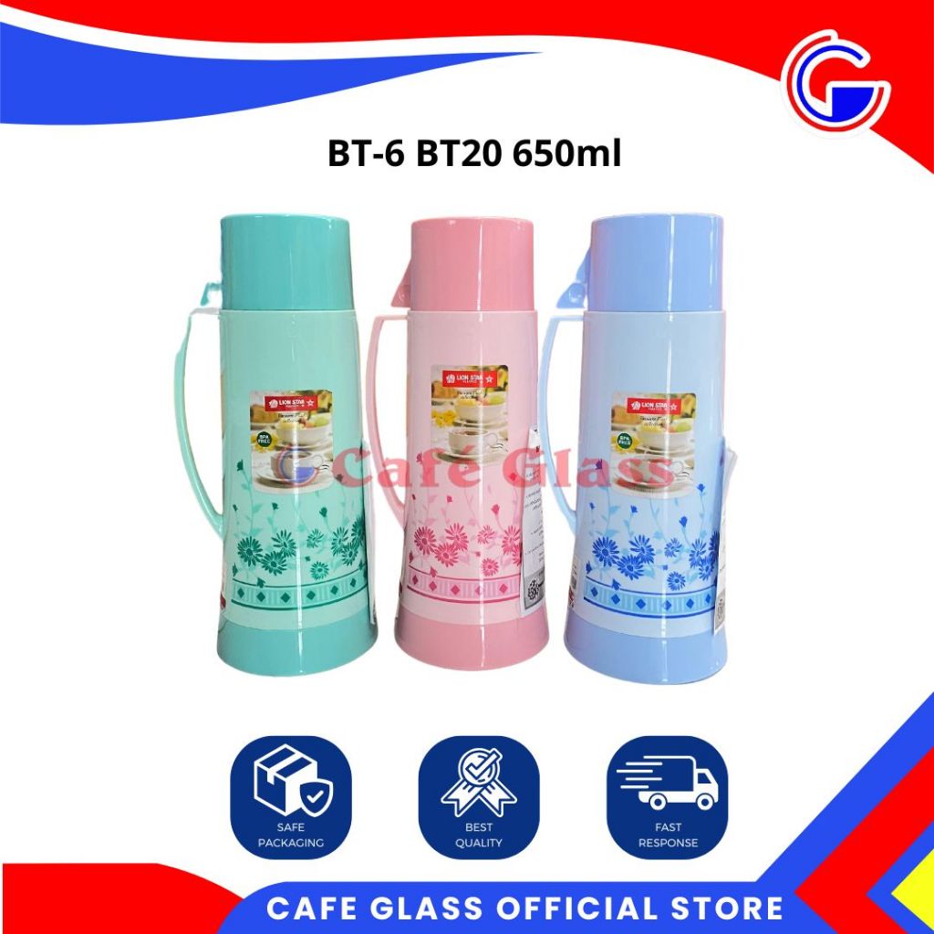 Termos Air Panas Tuang 650Ml - Bt-6 - Vacuum Flask Motif Bunga 3 Warna - Lion Star