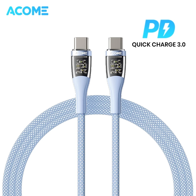 ACOME APD-010T Kabel Data Charger Fast Charging PD 60W Transparan 100cm Type C to Type C Original