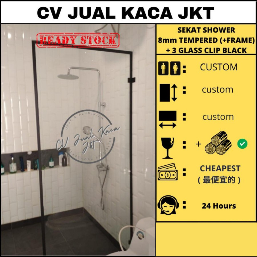 Jual Sekat Shower Kamar Mandi Partisi Kaca Tempered Mm Asahi Frame