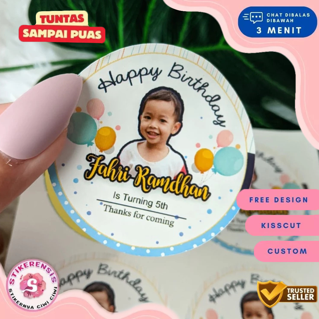 Jual Stiker Bulat Ulang Tahun Anak Sticker Ultah Free Design Template ...