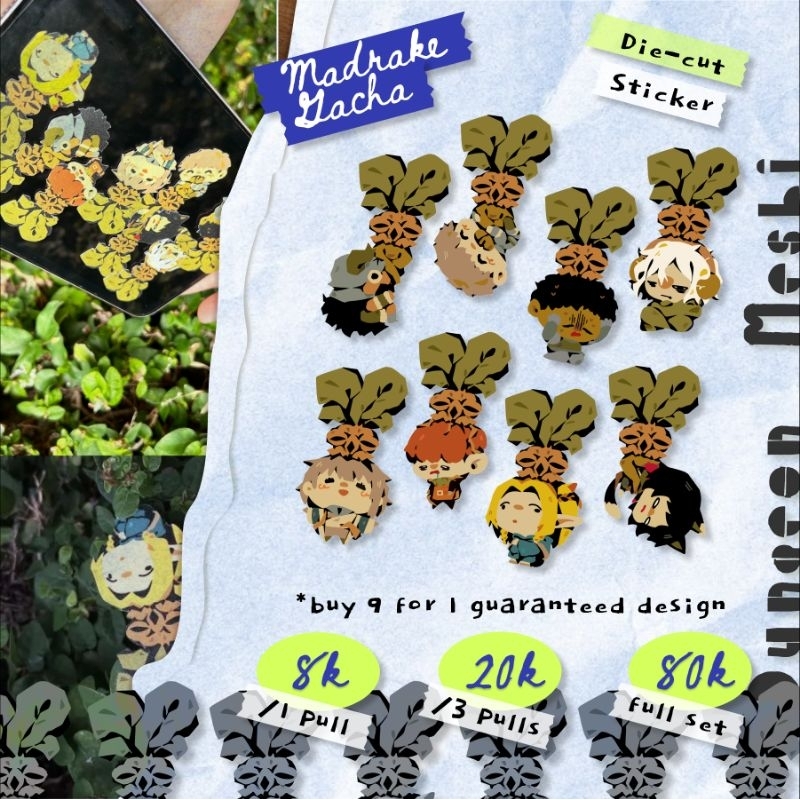 Jual Dungeon Meshi Mandrake Gacha Sticker (Senshi, Laios, Falin ...