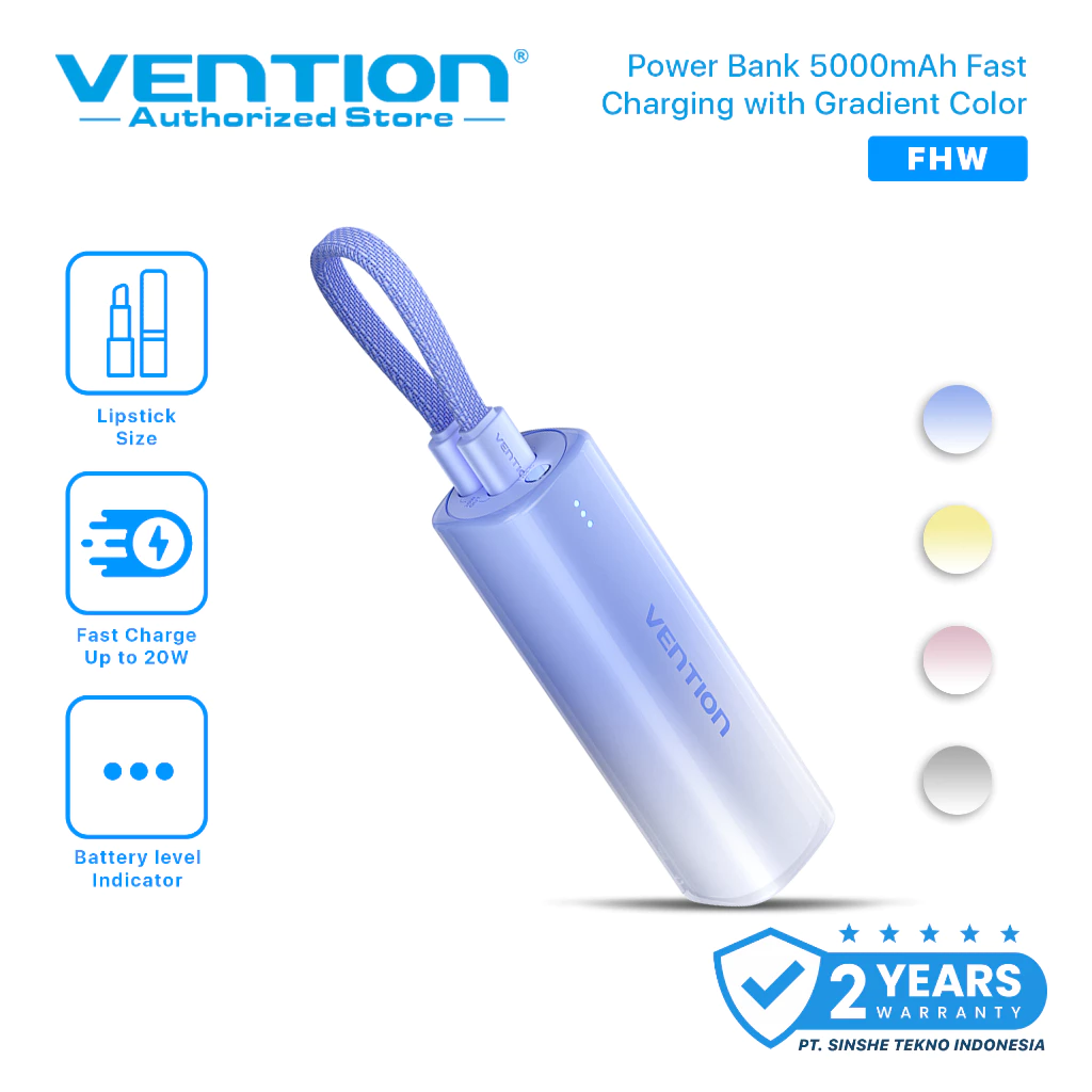 Vention Powerbank Pocket 5000mAh USB Type C Lightning LED Display Fast Charging 20W