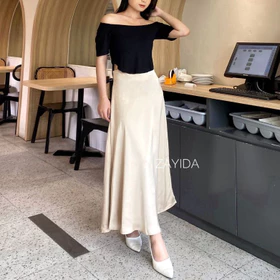 ZAYIDA Rok Satin Silk Premium Satin Skirt Midi Lenght Panjang Rok Slik Korean Style Basic Wanita