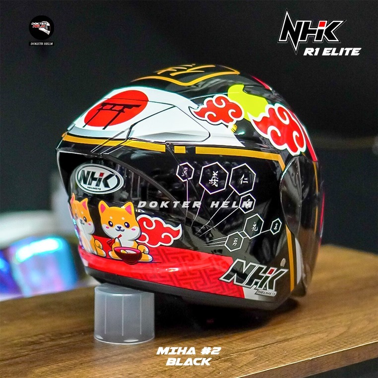 Jual NHK R1 ELITE MOTIF MIHA #2 BLACK ORIGINAL | HELM MOTOR HALF FACE R ...