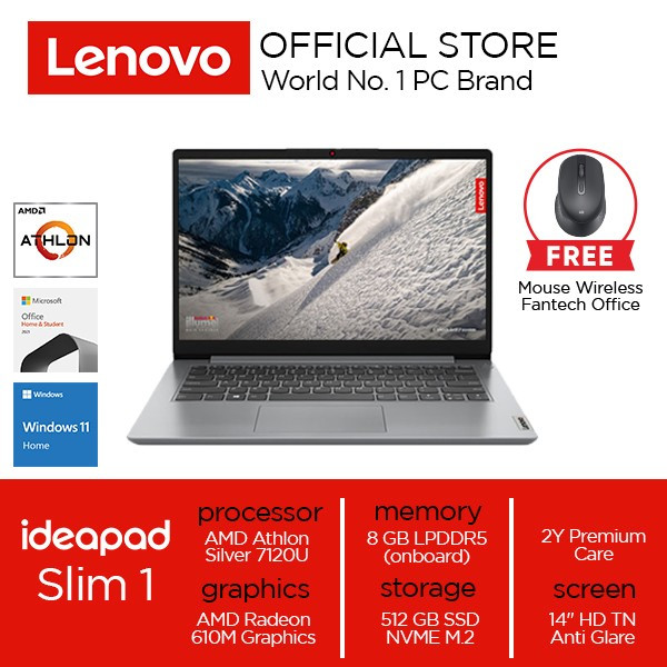 Jual [ FREE MOUSE ] Lenovo IdeaPad Slim 1 14AMN7 AMD Athlon™ Silver ...