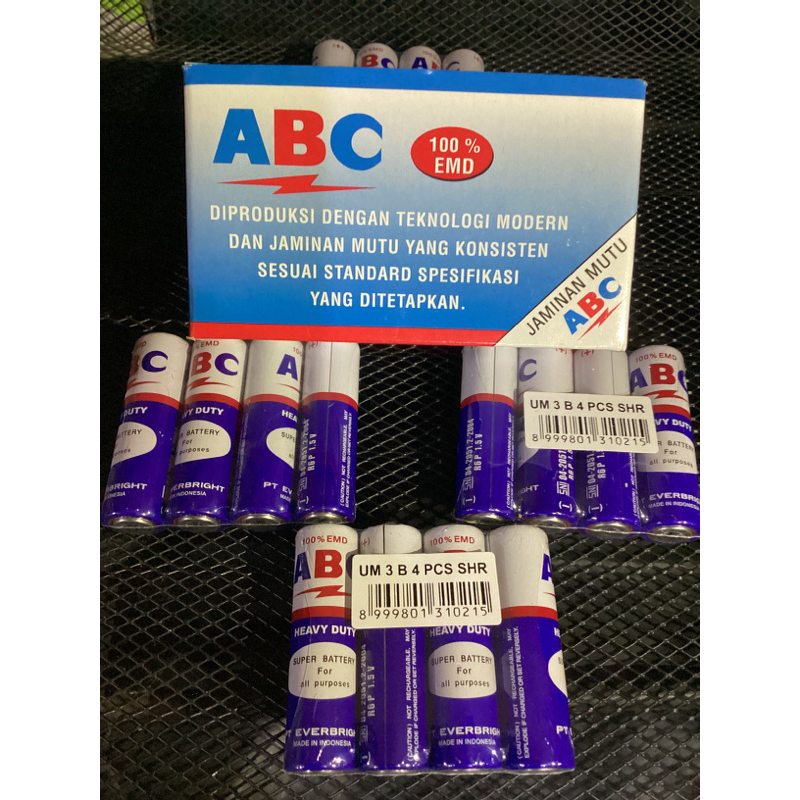Jual Batu baterai ABC AA Biru 1strip isi 4butir | Shopee Indonesia