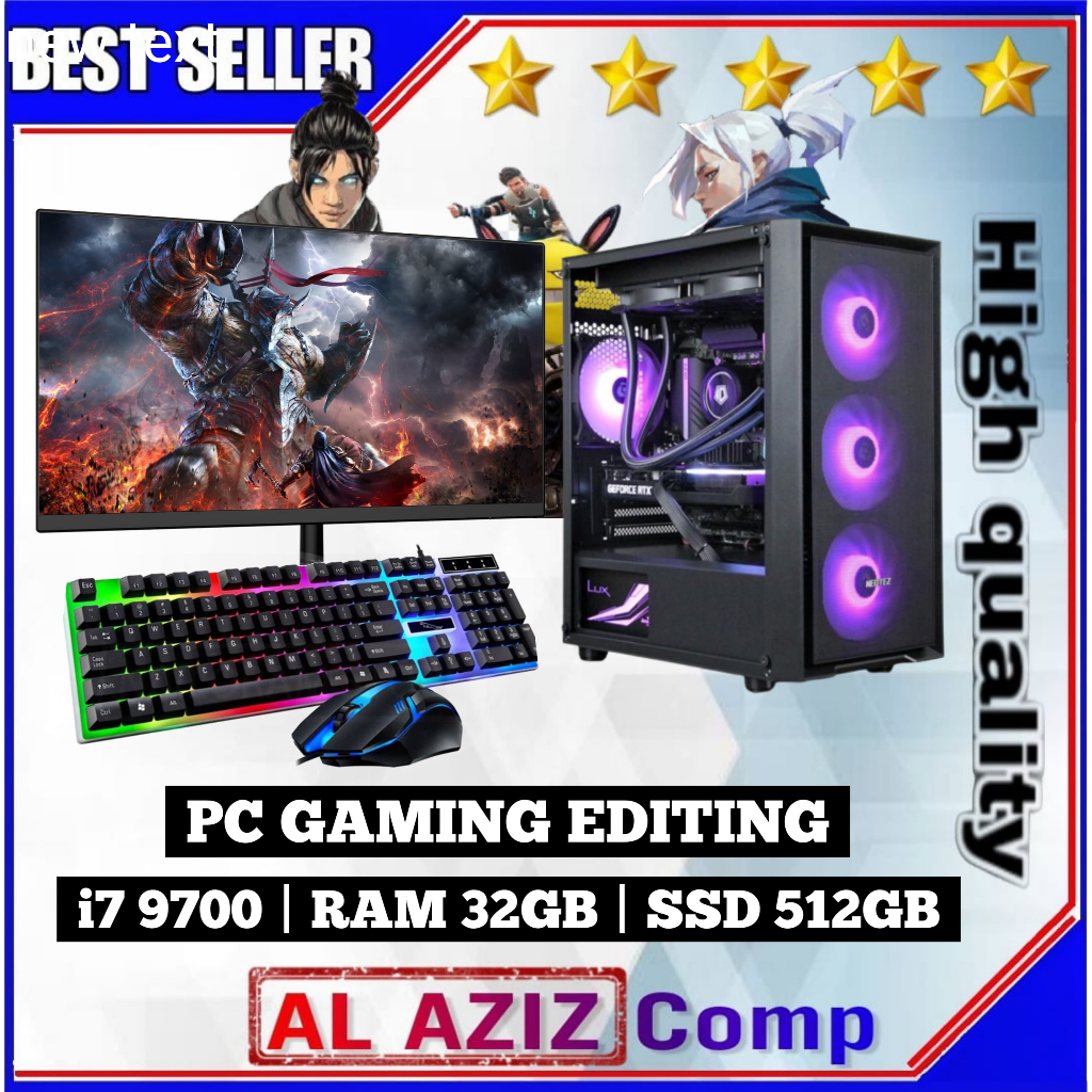 PC Rakitan Gaming Fullset Intel Core i7 9700 RAM 32gb SSD 512gb Lengkap LED 24 Inci Keyboard Mouse Gaming