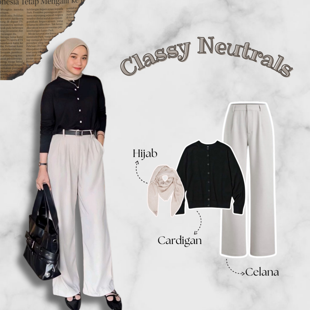 Jual Outfit Wanita Simpel 3in1 Hijab Cardigan Celana Ootd