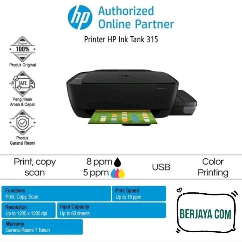 Jual Printer Hp Ink Tank 315 All in One Print Scan Copy bawaan infus ...