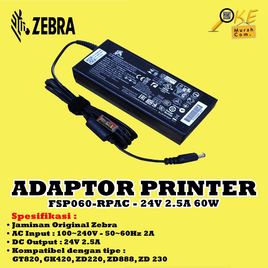 Jual Adaptor Printer Barcode Label Zebra GT820 ZD220 ZD230 ZD888 24V 2 ...