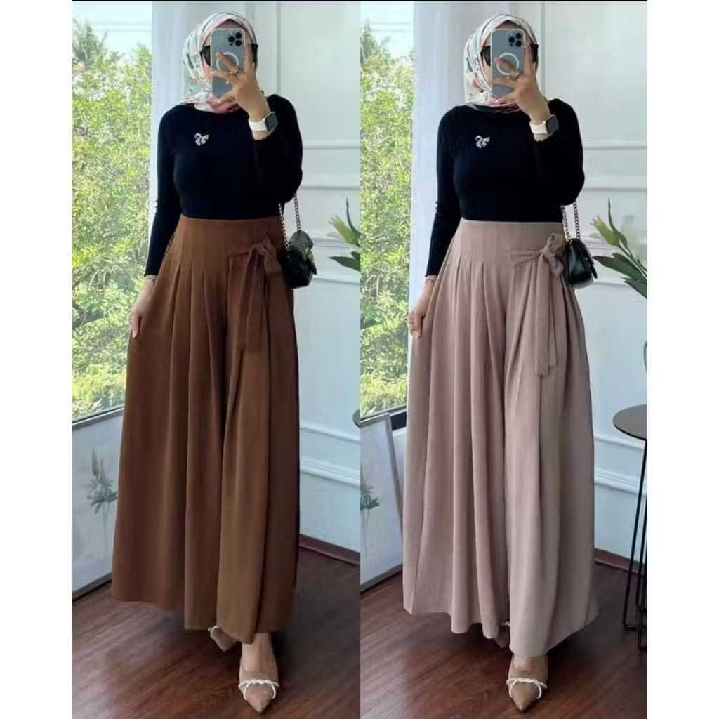 Jual Celana kulot wanita panjang rempel tali pita premium kekinian ...