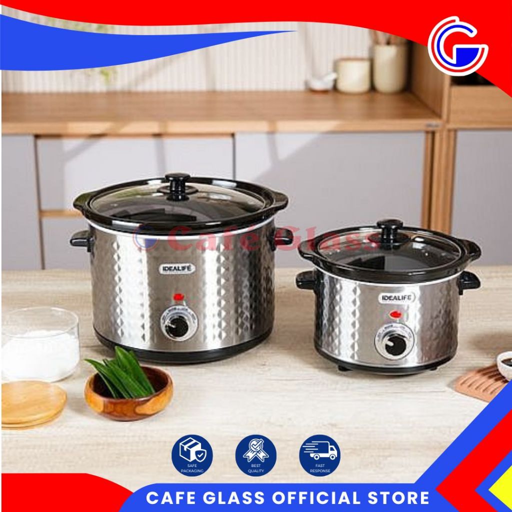 Slow Cooker Idealife 2.5L Low Watt 4 Setting - Alat Masak Sup Kuah Bayi - Elektronik Stainless Steel
