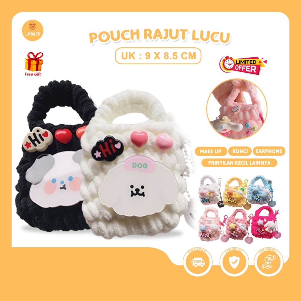 Jual Gantungan Kunci Lucu Desain Boneka Panda Dog Anjing Fluffy Knit ...