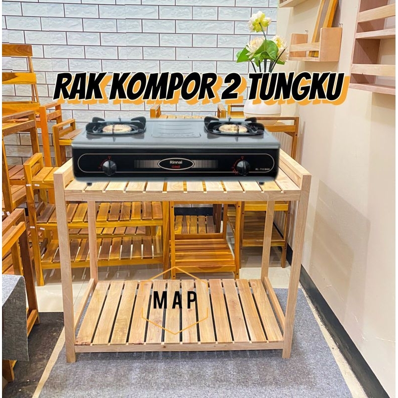 Jual RAK KOMPOR 2 TUNGKU / MEJA TV / MEJA SERBAGUNA 2 SUSUN KAYU MAONI ...