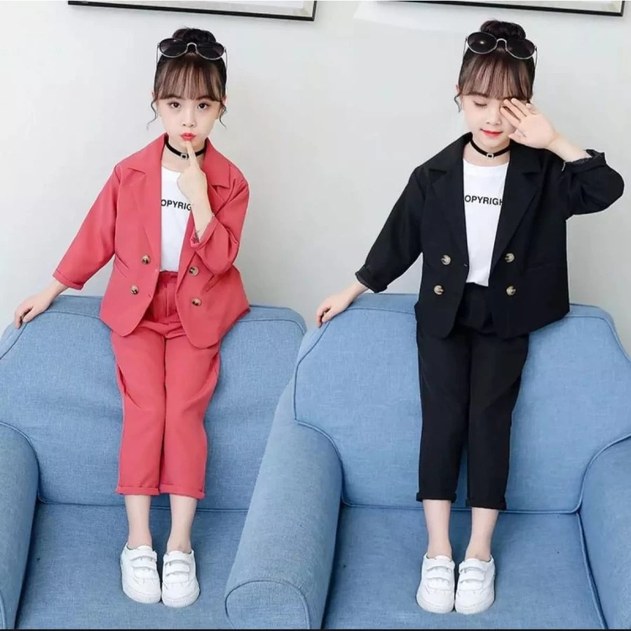Jual SETELAN ANAK KEIKO/ PINK & BLACK/ CLASSY FORMAL/ BLAZER + T-SHIRT+ ...