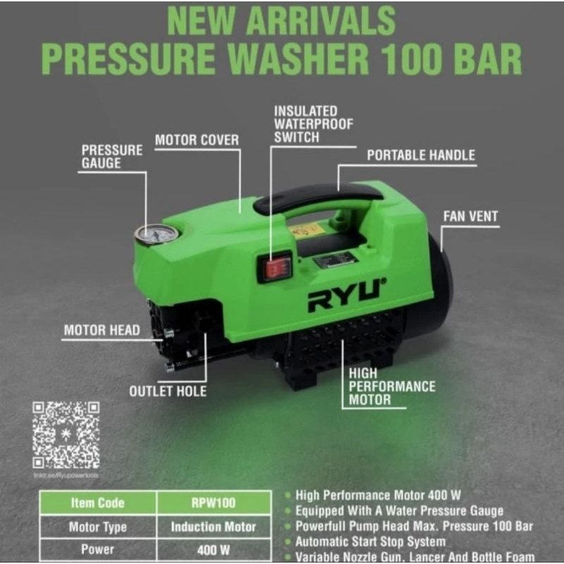Jual ORIGINAL RYU RPW 100 MESIN JET CLEANER MOBIL MOTOR AC MESIN CUCI ...
