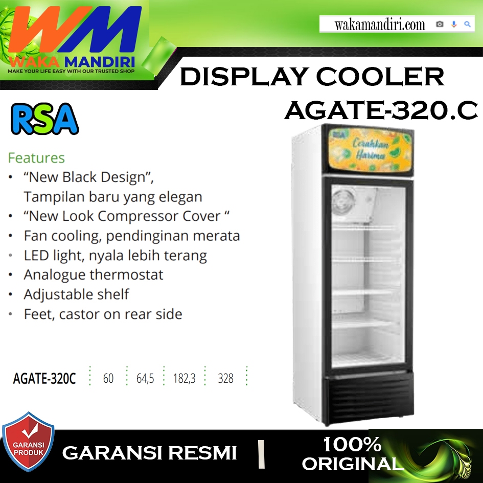 Jual Showcase Display Cooler RSA Agate-320C/Showcase 1Pintu Agate 320 ...