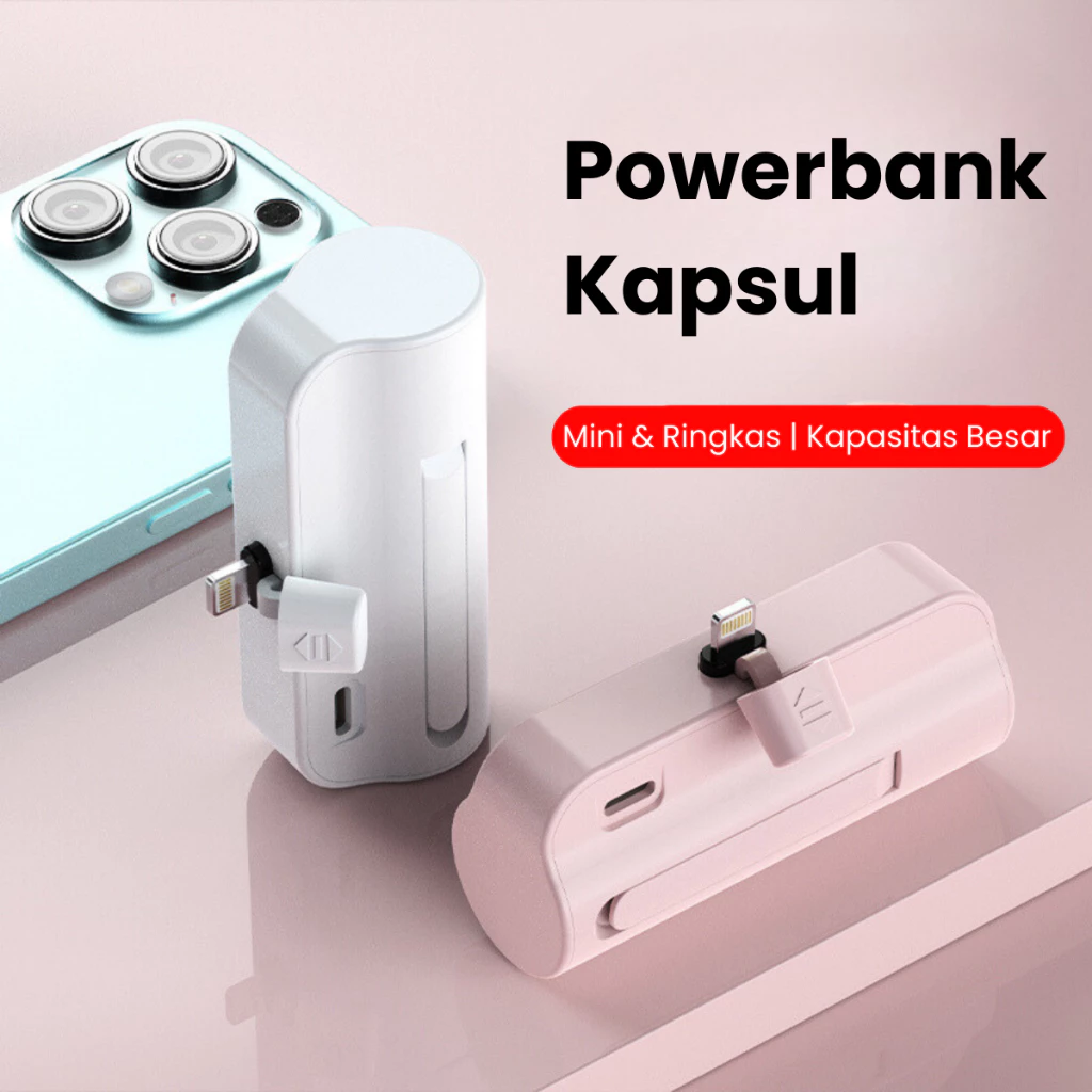 SKCBO Mini Powerbank 5000mAh Powerbank Mini Lightning Type C Built In Cable