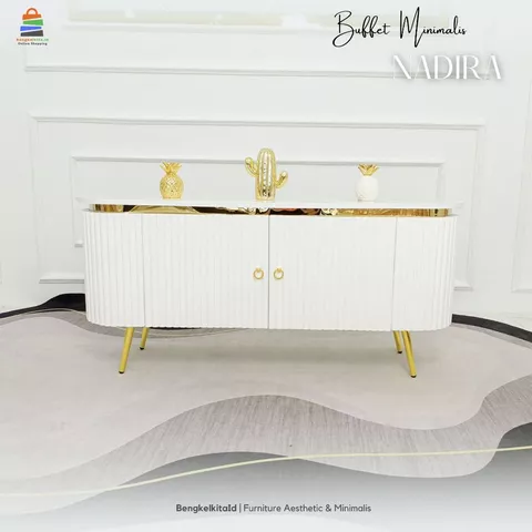Meja TV Minimalis Modern Aesthetic Meja Buffet Meja Nadira Kayu Solid Cat Duco Glossy List Gold