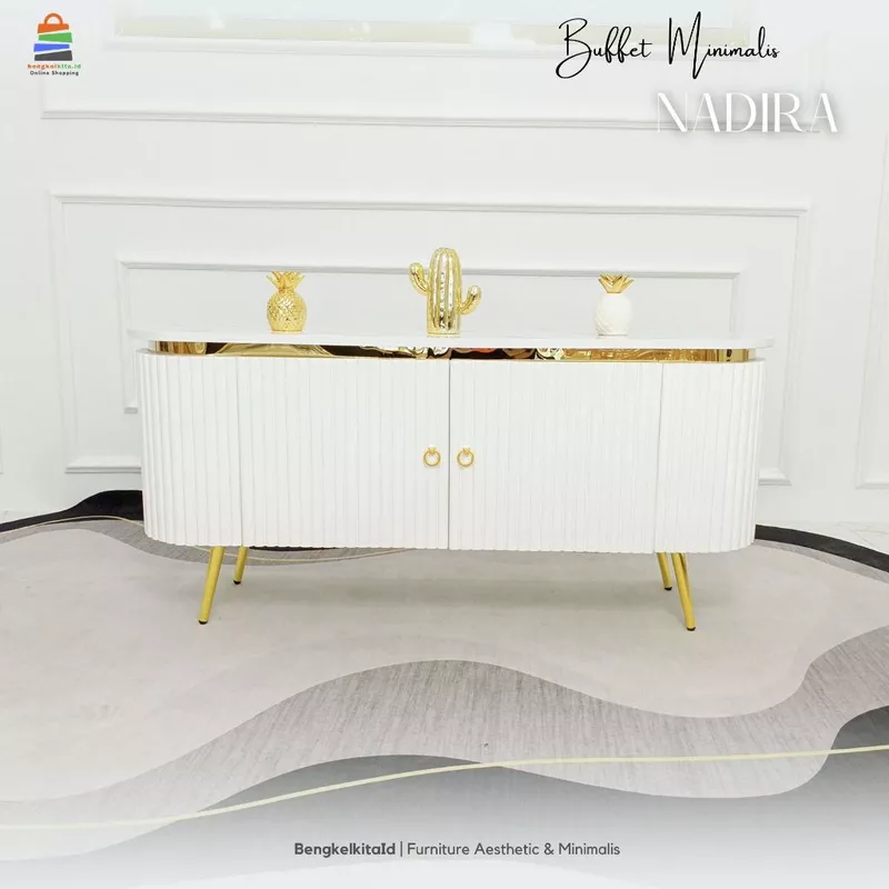 Meja TV Minimalis Modern Aesthetic Meja Buffet Meja Nadira Kayu Solid Cat Duco Glossy List Gold