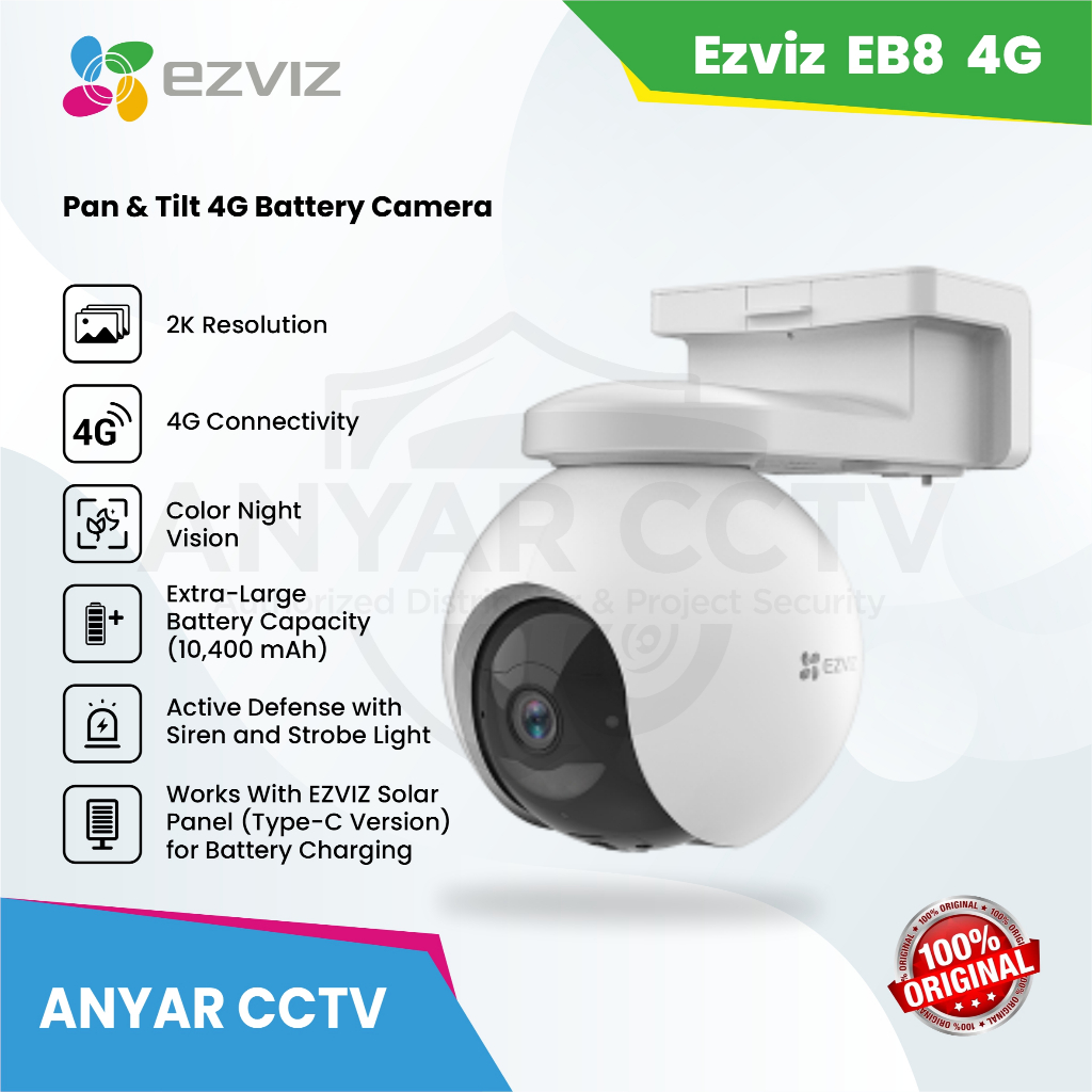 Jual EZVIZ EB8 3MP - 2K COLORNIGHT PAN-TILT 4G LTE BATTERY + SOLAR ...