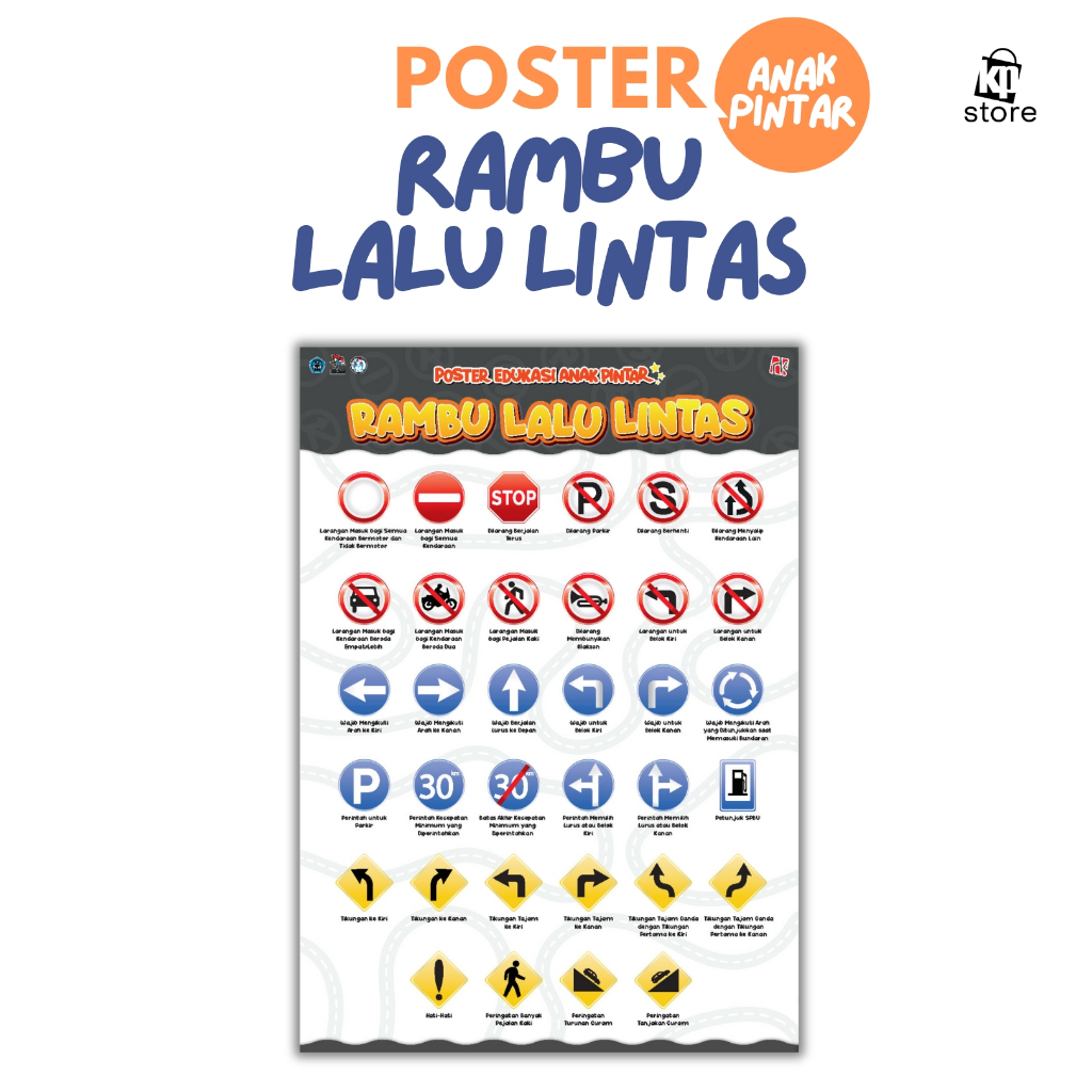 Jual Poster Edukasi Anak Pintar - Rambu Lalu Lintas - Ukuran A3 ...