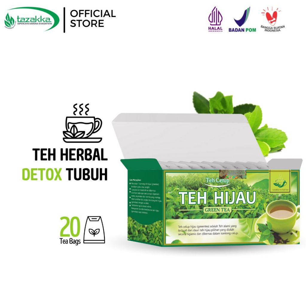 Jual TAZAKKA Teh Hijau Diet Pelangsing Asli Herbal 20 Kantung Tea Bag ...