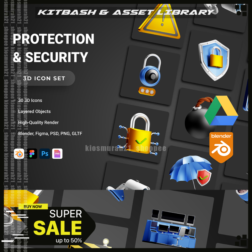 Jual 3D Protection and Security Icons Kitbash 3D Blender 3D Model Asset ...