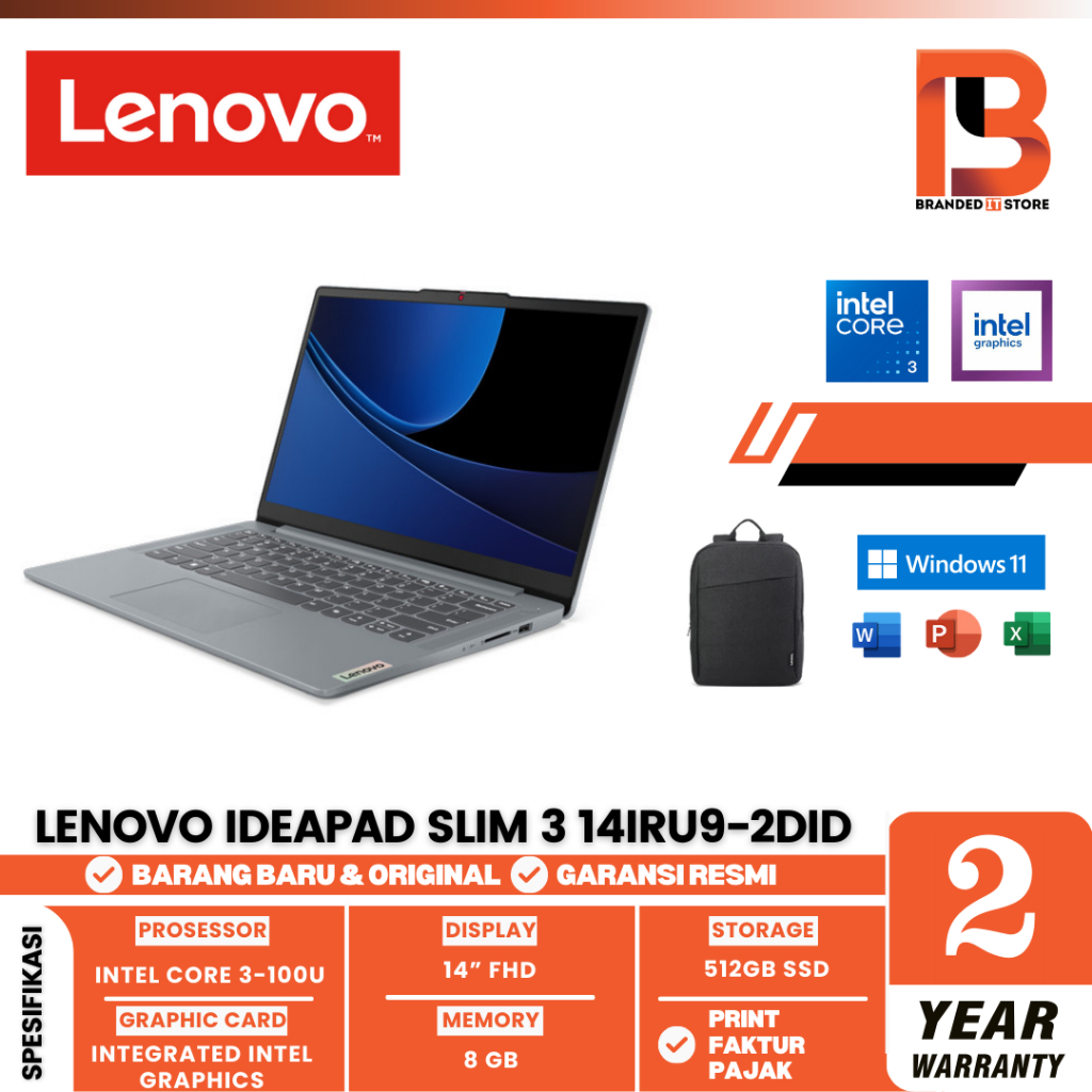 Jual LENOVO IDEAPAD SLIM 3 14IRU9-2DID Core 3-100U 8/512GB 14