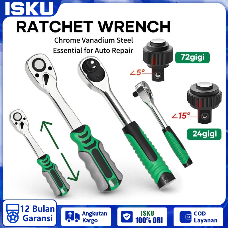 Jual ISKU Gagang Rachet 1/2 72gigi Ratchet Gagang Kunci Sok Rachet 1/4 ...