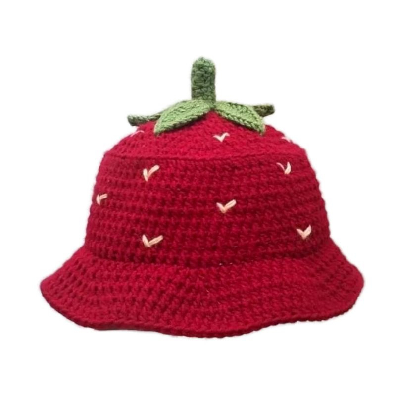Jual strawberry bucket hat crochet | topi strawberry | topi rajut ...