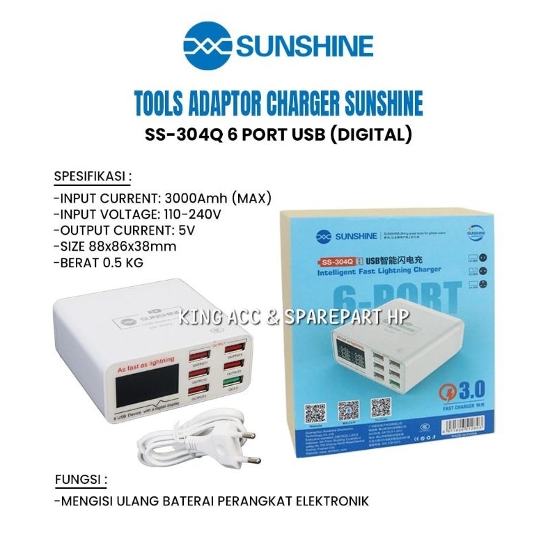 Jual SUPER FAST CHARGER USB SUNSHINE SS-304Q OUTPUT 6 PORT USB DIGITAL ...