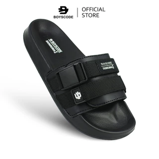 BOYSCODE Sendal Selop Karet Double Strap Distro Pria Wanita Toshio Hitam Fullblack / Slop Pria