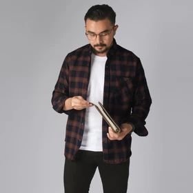 DGM Kemeja Flanel Pria Lengan Panjang Premium Kemeja Pria Kotak Hitam Coklat 001 G