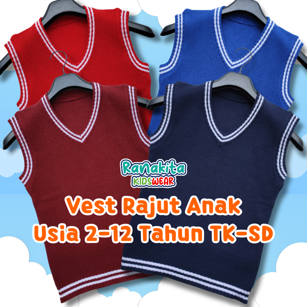 Jual Vest rajut strip anak TK / anak SD rompi seragam sekolah putra dan ...