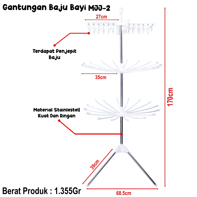 Jual YH - Rak Jemuran Menara Rak Jemuran Baju Kaos Kaki 3 Susun 16 Jari ...